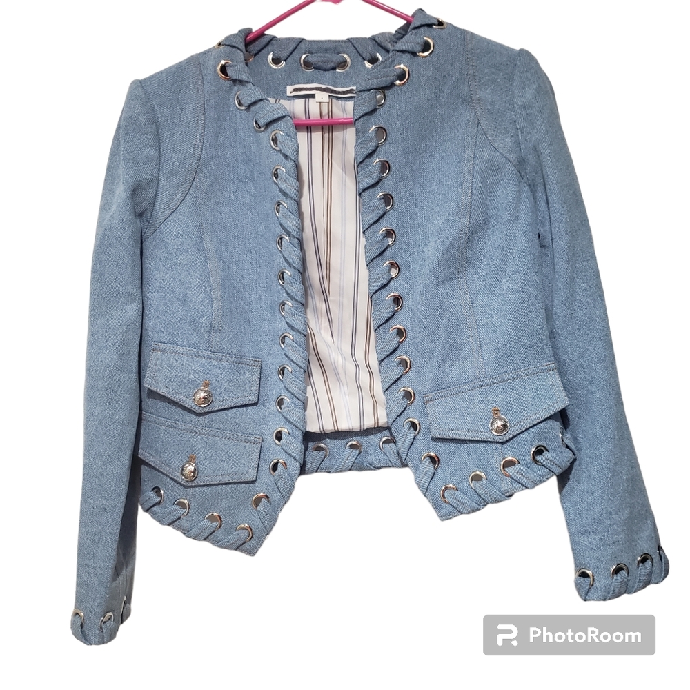Veronica Beard Blue Jean Jacket with Silver Accents